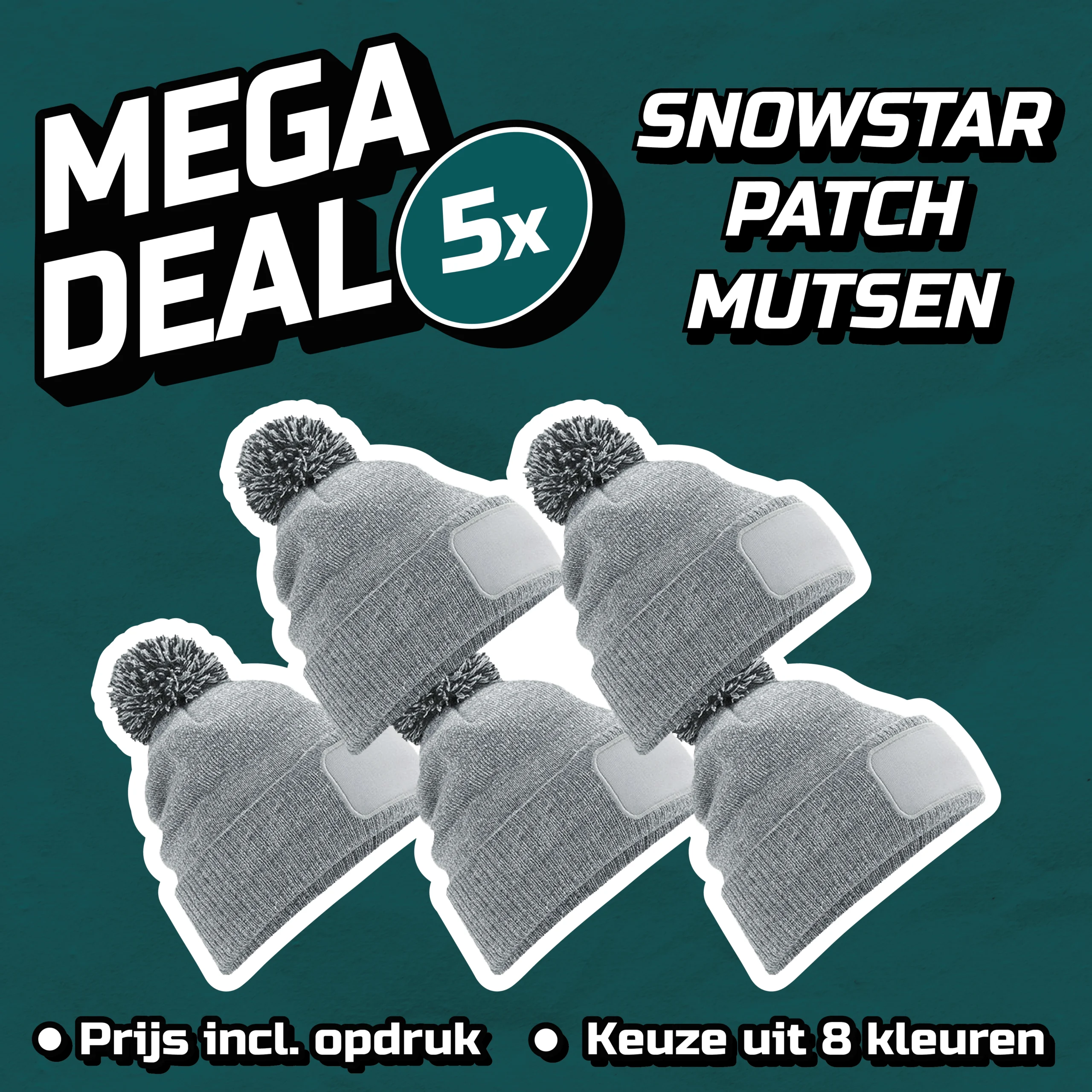 MEGADEAL 5x Snowstar Patch Mutsen Textieldrukshop